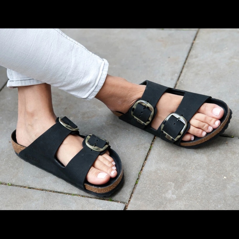 Birkenstock Arizona Big Buckle Torty Black Leather Size 36 US 5-5.5